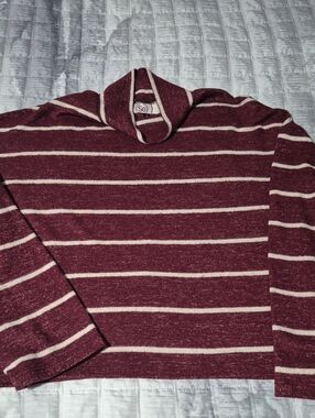 SO Burgundy and Cream Striped Turtleneck Sweater